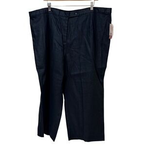 JM Collection Woman black 100% Linen Wide Leg Cropped Pants Plus Size 24W NEW